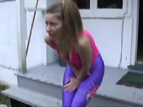 Alisa blue leotard and socks.